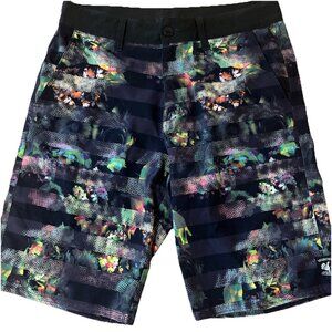 VANS Vanphibian Shorts Beflor Black Multi Floral Stripe Mens 30 Stretch WetDry